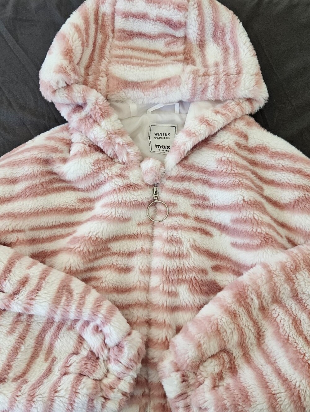 Kids Pink Faux-Fur Hooded Jacket